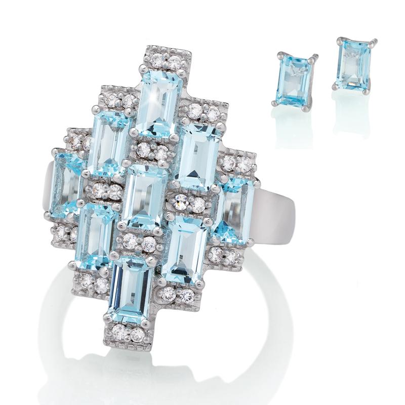 Blue Topaz Skyscraper Ring & Earrings